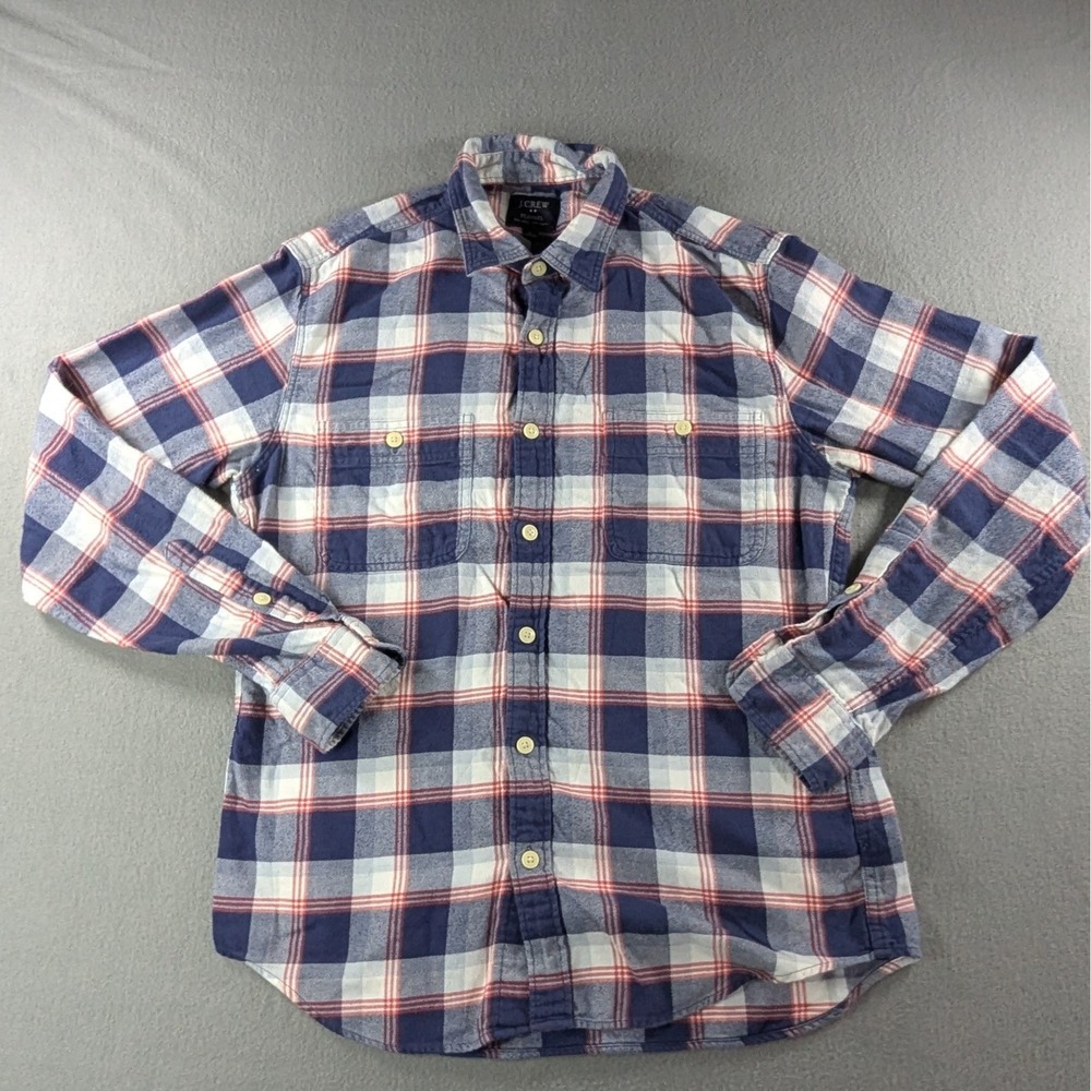 J.Crew Mens Midweight Flannel Plaid Button Down Shirt Size M Blue Red White